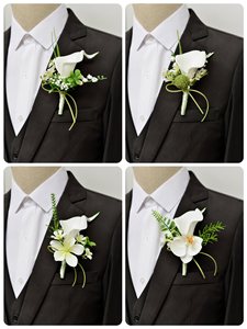 Fiori Artificiali Verdi e Bianchi per Sposi, Corsage da Polso per Matrimonio all'Aperto, Calla, Loto, Phalaenopsis Staccabili per Fotografia - Product Image 3