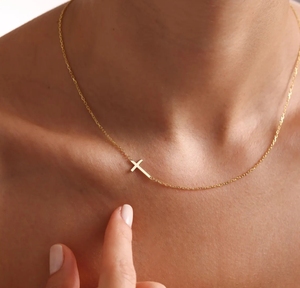 Joyería religiosa de acero inoxidable para mujer, collar de Cruz lateral de <span class=keywords><strong>oro</strong></span> pequeño, bautismo, <span class=keywords><strong>bautizo</strong></span>, confirmación, regalo, forma de letra - Product Image 4