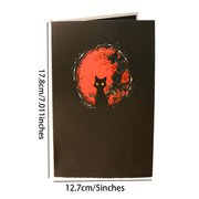 Tema di luna crescente e Halloween in stile gotico 3D Pop up Card cover rigida un simpatico piccolo gatto con rose nere e rosse - Product Image 6