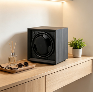 Caja Giratoria Automática para Reloj Individual de Lujo en Gris Oscuro con Acabado de Madera, Caja de Almacenamiento para Reloj Mecánico con Fuente de Alimentación por Batería - Product Image 6