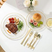 Ensemble de vaisselle en plastique transparent doré de qualité supérieure pour 25 invités, 175 pièces |   Lot de 50 assiettes, 25 couverts, 25 gobelets, 25 serviettes