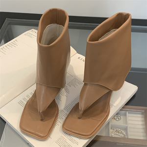 Women's 2026 Thick Heel Short Boots with Square Toe Autumn and Winter Lace-up High Heels Sexy Flip Flops <b>Shoes</b> - Product Image 3