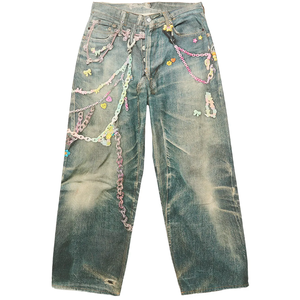 LEDUO OEM Factory Custom Washed Blue Wide Leg Jeans da uomo larghi pantaloni in <span class=keywords><strong>Denim</strong></span> all'ingrosso <span class=keywords><strong>vestiti</strong></span> da uomo - Product Image 1