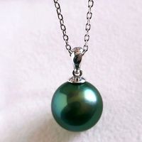 Collar con Colgante de Perla Verde Pavo Real Tahitiana, Chapado en Oro de 14K, Perla de Agua de Mar Simulada de Alto Brillo, para Uso Diario y Banquetes