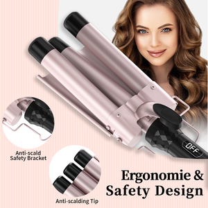 Fer à onduler électrique en céramique PTC à 3 barils avec logo personnalisé et affichage LED de la température pour usage domestique et hôtelier – Vente en gros - Product Image 5