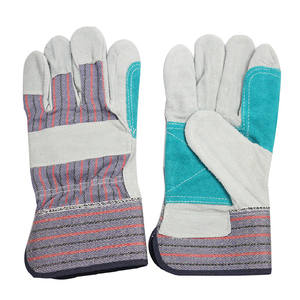 Taller de mantenimiento mecánico, guantes de trabajo de cuero dividido de piel de vaca reforzada con tela trasera a rayas con puño de seguridad de goma - Product Image 1