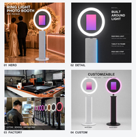 Photo Booth Bulat dengan Kolom Lampu LED Berubah Warna, Mendukung Tablet 10-13 Inch untuk Acara Pameran Dagang