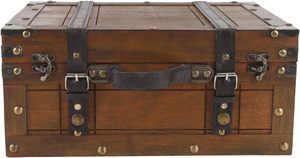 <span class=keywords><strong>Coffre</strong></span> de rangement carré en bois vieilli Sonew, avec poignée en cuir texturé, usage polyvalent, portable, style antique - Product Image 6
