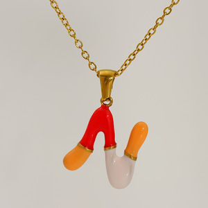 Fashion Letter Necklace Pendant Stainless Steel Colorful Enamel Alphabet Chain Daily Wear Gift Jewelry - Product Image 4
