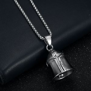 <b>Titanium</b> Steel Bell Pendant With Cross Design Vintage Punk Style For Motorcycle Riding Lucky Exorcism Charm - Product Image 3