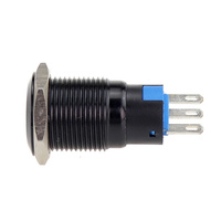 Interrupteur à bouton-poussoir métallique étanche IP67 à 5 broches, rond, plat, noir, en aluminium oxydé, 16 mm de haut, sans LED