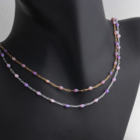 Chaîne délicate en or 14K plaqué/argent S925 avec améthyste scintillante/émail rose, style trombone 3+1, pour la création de bijoux permanents DIY