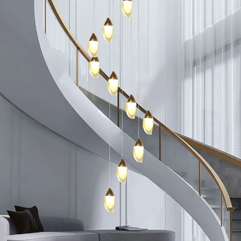 Modern Staircase Pendant Light Ceiling Lamps Living room Chandeliers Dining room Stairs Pendants Mango Crystal Chandelier