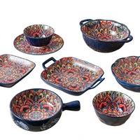 Vaisselle en céramique bohème Orantes, bols et assiettes vintage peints à la main, plats de service à motifs végétaux, luxe léger, faits à la main pour la maison