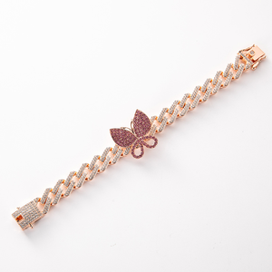 Glassato fuori Hip Hop diamante Miami a maglia cubana <span class=keywords><strong>bracciale</strong></span> a catena argento/<span class=keywords><strong>oro</strong></span>/<span class=keywords><strong>oro</strong></span> rosa Bling farfalla <span class=keywords><strong>bracciale</strong></span> regali da ragazza - Product Image 6