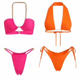 Bikini Bohemio Personalizado con Cuello en V, Crochet, Bordado 3D, Conjunto de Dos Piezas, Mini Bikini de Tiras, Traje de Baño para Mujer - Product Image 1