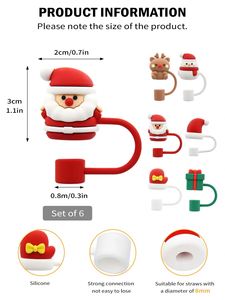 8mm 10mm Creative Glass <b>Reusable</b> Proof Dust Plug Cartoon Cover Cap Custom Silicone Christmas <b>Straw</b> Cover Topper Charms - Product Image 6
