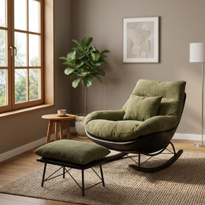 Sillón mecedora moderno de tela verde con base metálica y función de inclinación para muebles de sala de estar, diseño de respaldo sólido - Product Image 4