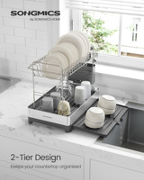 SONGMICS organisateur d'ustensiles de cuisine 2 niveaux en acier inoxydable 304 au-dessus de l'évier égouttoir à vaisselle pour comptoir de cuisine