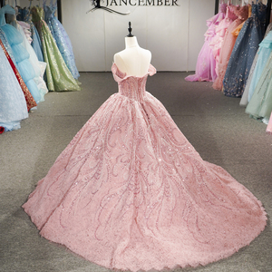 Robe de mariée de luxe rose pâle Dy6948, faite à la main, ornée de perles et de sequins, robe de bal scintillante naturelle pour mariée - Product Image 5