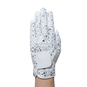 Gant de golf en cuir PU blanc imperméable et respirant avec motif à pois bleus, antidérapant, pour main droite, unisexe, fermeture à enfiler, sport - Product Image 1