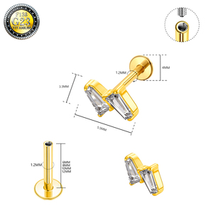 Anillos de Labio YS Engagement, Piercing Labret, Joyería Corporal de Titanio, Chapado en Oro de 24K, Zirconia Cúbica Baguette, Parte Superior con Rosca Interna, Pendiente para Nariz - Product Image 6