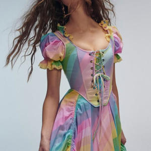 Robe longue plissée d'été colorée, personnalisée, tendance, sexy, légère, imprimé arc-en-ciel, grande taille, pour la saison estivale - Product Image 2