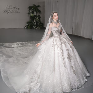 GT146 Modern Sweetheart Off-Shoulder Beaded <b>Sequined</b> Floor-Length Chapel Train <b>Backless</b> Wedding Dress 100% Polyester Luxury Sexy - Product Image 1