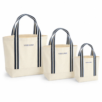 Sacs fourre-tout promotionnels en toile, vente en gros, personnalisables avec logo, rayés bleu marine, grande capacité, réutilisables, pour la plage et le shopping