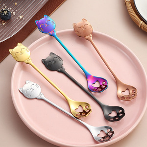 Cuchara de acero inoxidable transfronteriza, nueva cuchara para postres, cuchara hueca con diseño de garra de gato, linda cuchara para café, cuchara para helado, cuchara para remover - Product Image 2