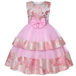 Elegante Abito da Festa per Bambine con Collo Rotondo, Vestito da Principessa Multistrato Color Champagne per Bambine da 2 a 10 Anni - Product Image 6