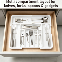 Organisateur de couverts extensible grand format avec 2 blocs à couteaux amovibles, plateau à couverts pour tiroir de cuisine