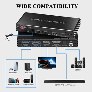 EARC-Switch 2 × 1 8k HDMI-Switch 4k bis 4k @ 120hz 4:4:4 8bit HDCP 2.3 unterstützt Audio DE-Embed CEC EARC