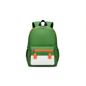 Green Color Block Backpack 15 Inches Zipper Closure Multiple Pockets School Student Unisex Oxford Fabric - Product Image 1