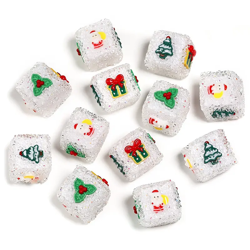 Christmas Theme DIY Resin Square Bead Jewelry Accessory 21MM Large Cube Sugar Beads for Pen Keychain Making