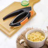 Huishoudelijke keuken gadget 4-in-1 knoflookpers set van plastic met fruit schiller en reinigingsborstel