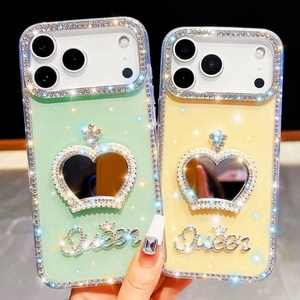 Custodia per telefono da donna di lusso con strass scintillanti e corona IMD, con specchio per il trucco, per iPhone 18 Pro Max 17E 15 14 13 Pro, custodia con diamanti - Product Image 1