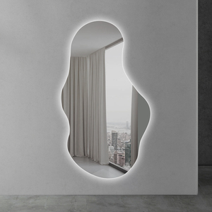 Miroir LED pleine longueur ondulé irrégulier sans cadre rétroéclairé avec interrupteur tactile sur pied pour chambre à coucher, salon, moderne, vente en gros - Product Image 2
