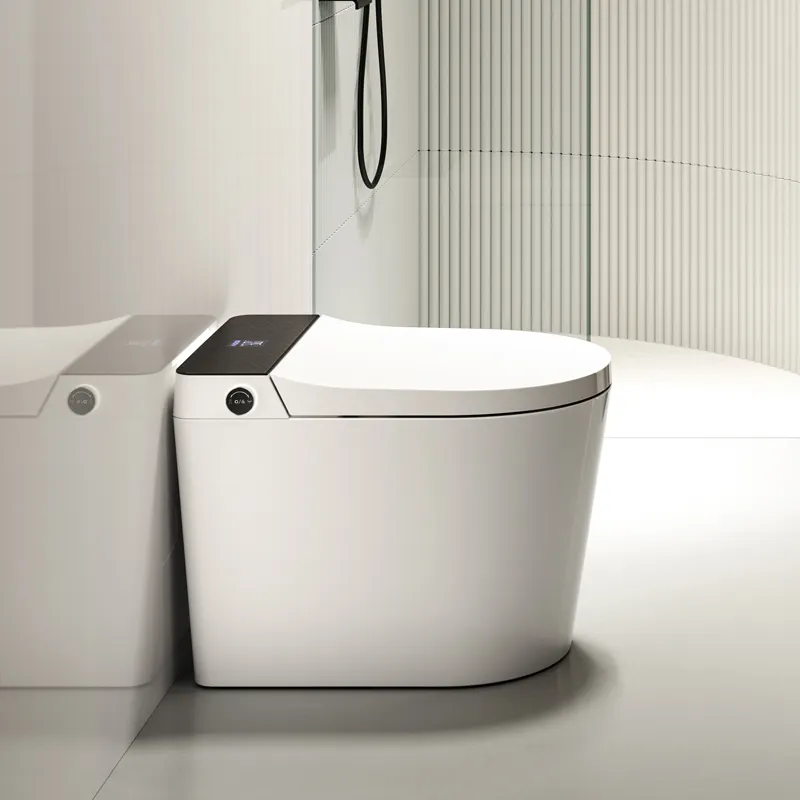 Banheiro inteligente de porcelana com sifão inteligente montado no chão, banheiro de cerâmica automático, sifão inteligente de uma peça