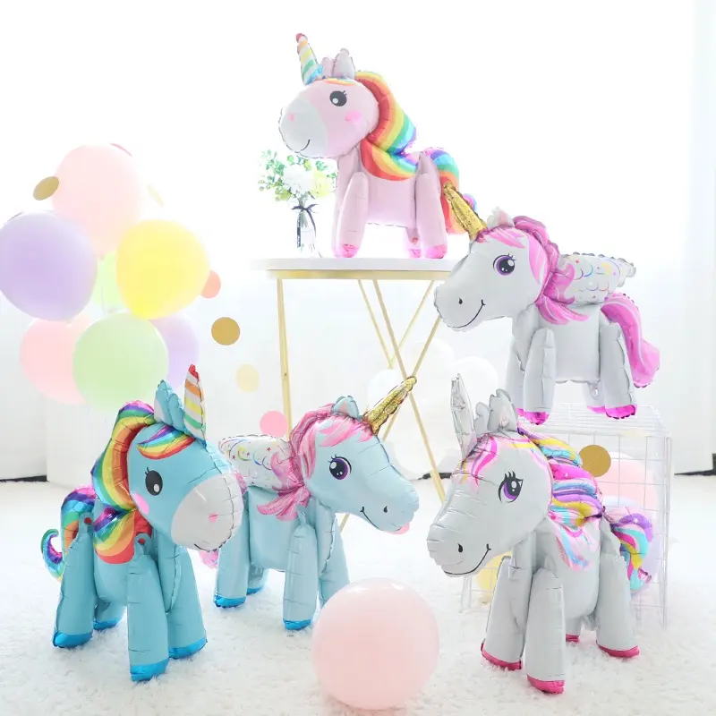 Globos de unicornio 3d para caminar, globos de animales de dibujos animados, para fiesta de cumpleaños, suministros de decoración para baby shower