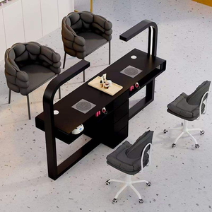 Table à ongles moderne avec collecteur de poussière, plateau en cuir PU, poste de travail minimaliste pour salon de manucure, ensemble avec deux chaises - Product Image 5