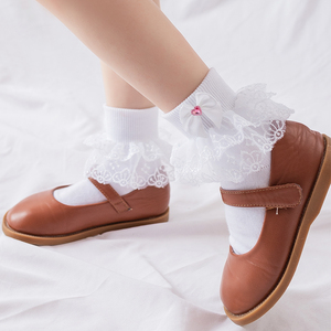 Venta al por mayor de calcetines de algodón personalizados de otoño e invierno con volantes para niños y niñas de encaje blanco - Product Image 2