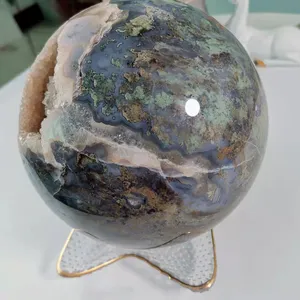 Bulk Natural Large Moss Agate Sphere Druzy Agate Geode Sphere Healing Quartz Crystal Sphere