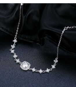 S925 Silver Star <b>Charm</b> Bracelet With Round Zircon Stone Classic Chain Link Women's Jewelry Everyday Wear - Product Image 5
