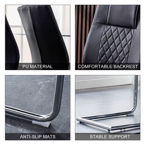 Chaises de salle à manger contemporaines en cuir PU de luxe, style industriel moderne avec pieds en chrome pour la maison ou la salle de bain - Product Image 3