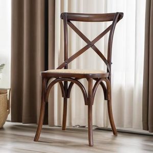 Nouvelle arrivée, <span class=keywords><strong>chaise</strong></span> à dossier croisé <span class=keywords><strong>en</strong></span> <span class=keywords><strong>bois</strong></span> rustique avec siège <span class=keywords><strong>en</strong></span> rotin tressé <span class=keywords><strong>pour</strong></span> café, bistrot, restaurant, usage commercial, mariage, salle à manger - Product Image 3