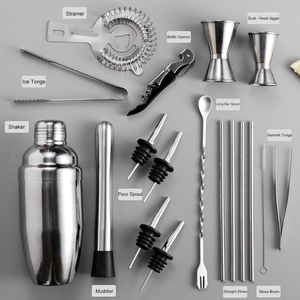 19 Pieces of Stainless Steel <strong>Cocktail</strong> <strong>Mixers</strong> and <strong>Cocktail</strong> Mixing Tools in <strong>Stock</strong> Acrylic Set of Straws Spoons and Shaker Cups