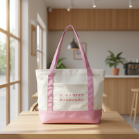 Sac fourre-tout moyen personnalisé pour cadeaux d'invités, avec poignées bicolores, poche avant à soufflet, en toile, sac de shopping pour femme