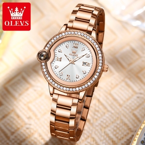 OLEVS 5588 New Diamond <strong>Wach</strong> for Women Fashion Ladies Stainless Steel Waterproof Multifunctional Chronograph Quartz Watches - Product Image 2