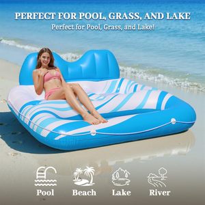 Flotador inflable doble para piscina de 168x165cm, color azul cielo, para adultos, con portavasos. - Product Image 5